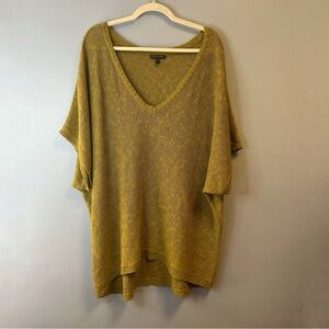 Eileen Fisher Top Greengold Melange Linen Grain V Neck Knit Sz XL EUC Short Slv